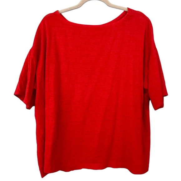 Eileen Fisher Red 100% Organic Linen Short Sleeve Shirt Size Medium - Picture 2 of 5